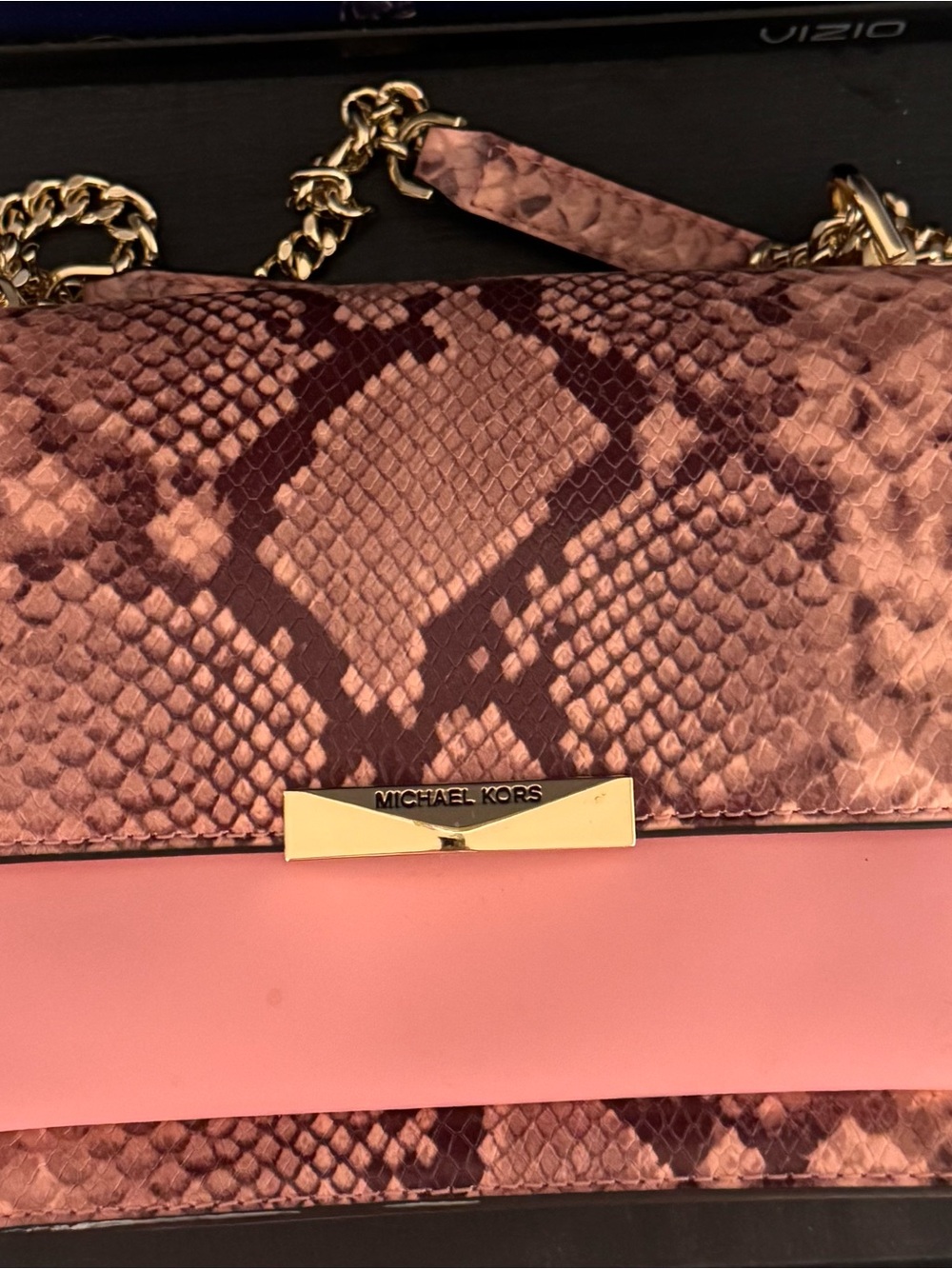 NWOT - MICHAEL KORS Pink Python-Print Chain Shoulder Bag